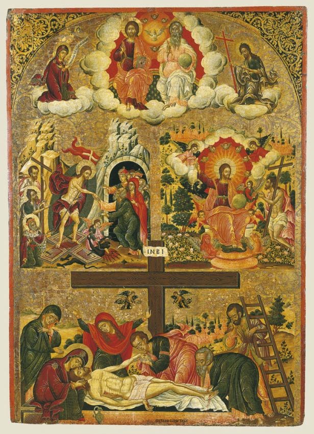 Η Αγία Τριάδα η εις Άδου Κάθοδος ο Χριστός εν Παραδείσω και ο Επιτάφιος β μισό 17ου αιώνα Βυζαντινό και Χριστιανικό Μουσείο